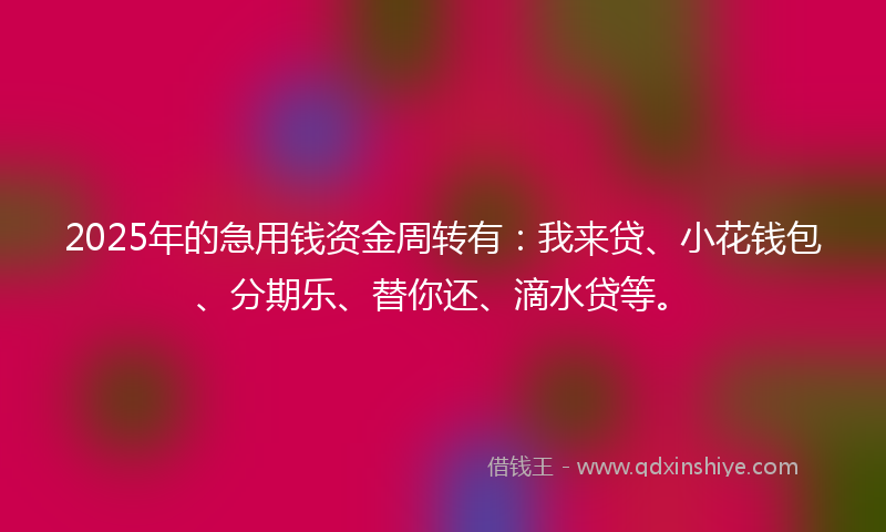 2025年的急用钱资金周转有：我来贷、小花钱包、分期乐、替你还、滴水贷等。