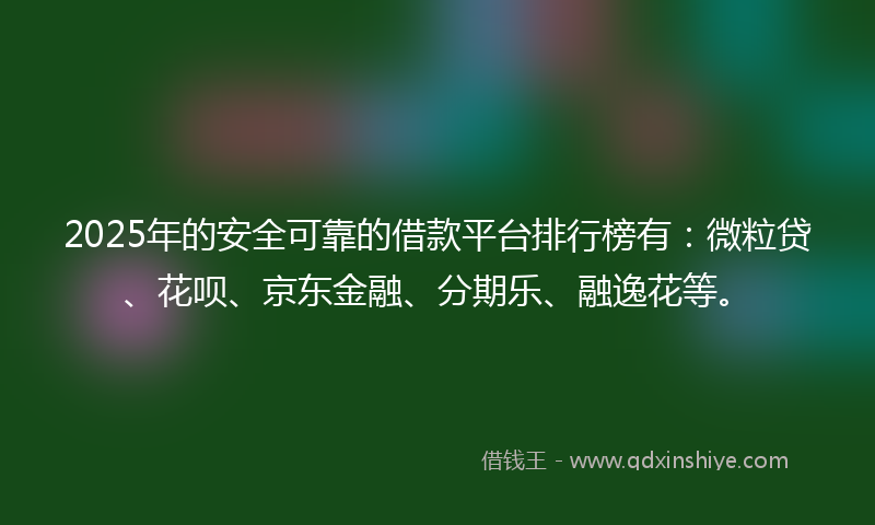 2025年的安全可靠的借款平台排行榜有：微粒贷、花呗、京东金融、分期乐、融逸花等。
