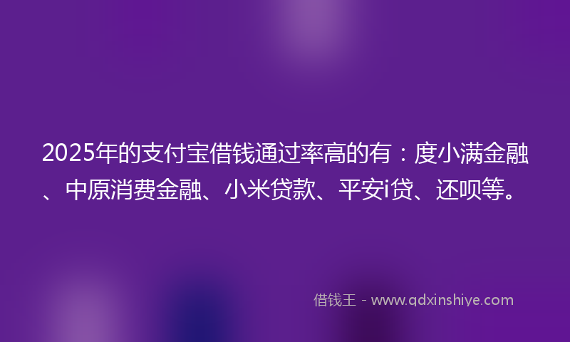 2025年的支付宝借钱通过率高的有：度小满金融、中原消费金融、小米贷款、平安i贷、还呗等。