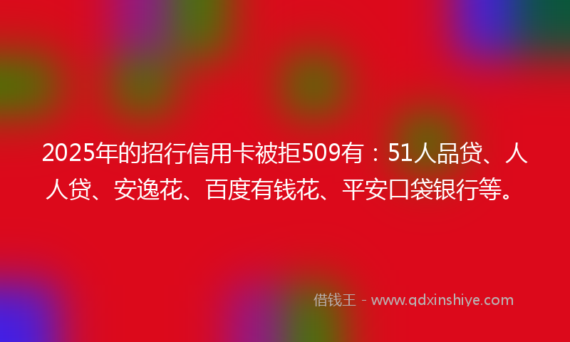 2025年的招行信用卡被拒509有：51人品贷、人人贷、安逸花、百度有钱花、平安口袋银行等。