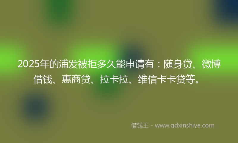 2025年的浦发被拒多久能申请有：随身贷、微博借钱、惠商贷、拉卡拉、维信卡卡贷等。
