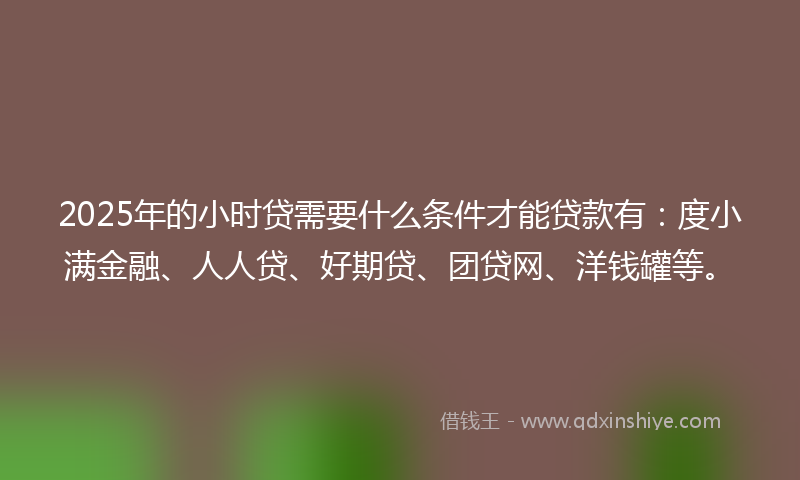 2025年的小时贷需要什么条件才能贷款有：度小满金融、人人贷、好期贷、团贷网、洋钱罐等。