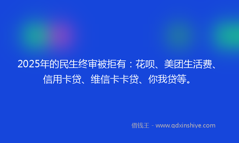 2025年的民生终审被拒有：花呗、美团生活费、信用卡贷、维信卡卡贷、你我贷等。
