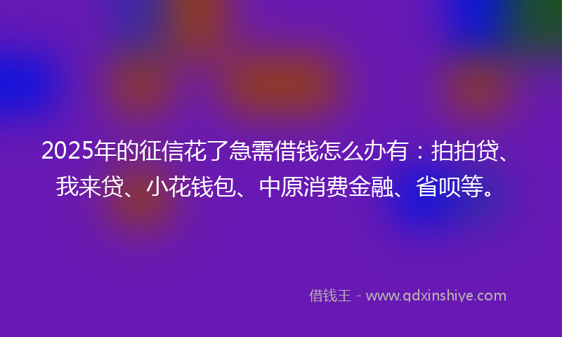2025年的征信花了急需借钱怎么办有：拍拍贷、我来贷、小花钱包、中原消费金融、省呗等。