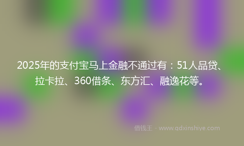 2025年的支付宝马上金融不通过有：51人品贷、拉卡拉、360借条、东方汇、融逸花等。