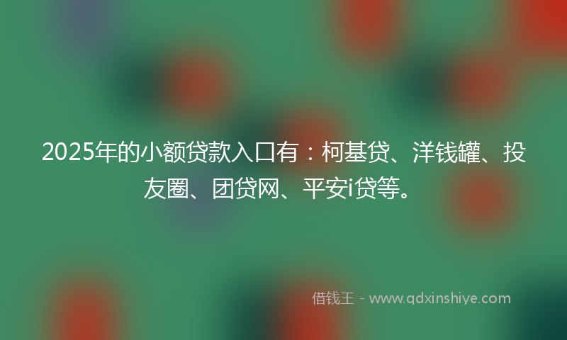 2025年的小额贷款入口有：柯基贷、洋钱罐、投友圈、团贷网、平安i贷等。