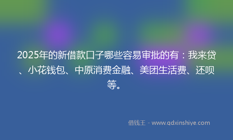 2025年的新借款口子哪些容易审批的有：我来贷、小花钱包、中原消费金融、美团生活费、还呗等。