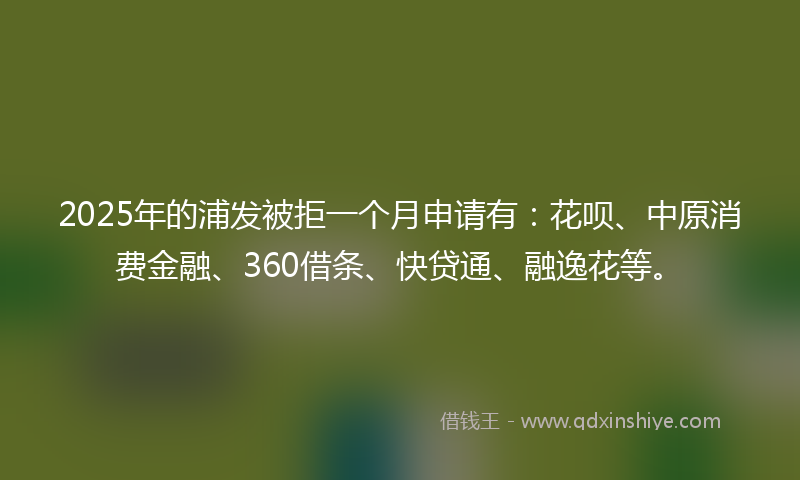 2025年的浦发被拒一个月申请有：花呗、中原消费金融、360借条、快贷通、融逸花等。