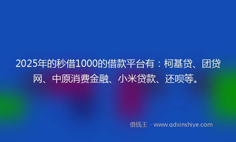 2025年的秒借1000的借款平台有：柯基贷、团贷网、中原消费金融、小米贷款、还呗等。