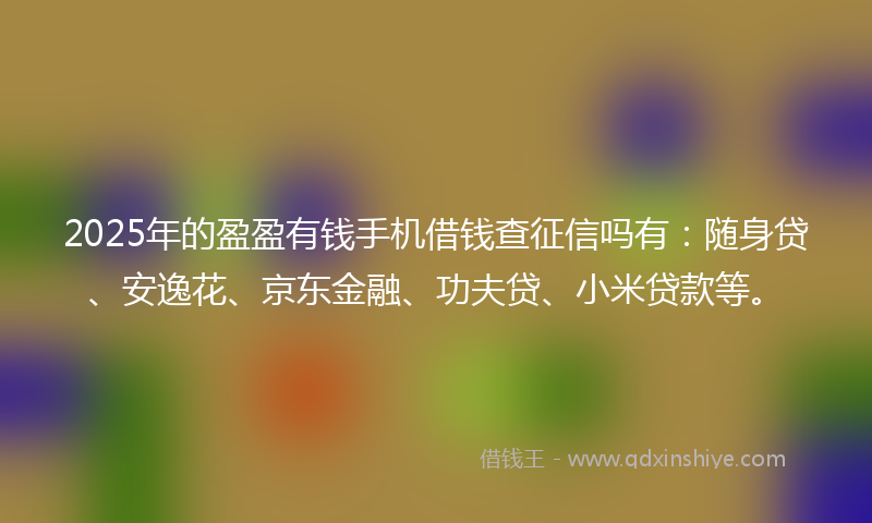 2025年的盈盈有钱手机借钱查征信吗有：随身贷、安逸花、京东金融、功夫贷、小米贷款等。