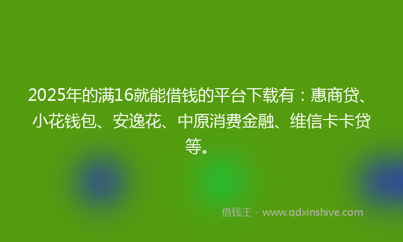 2025年的满16就能借钱的平台下载有：惠商贷、小花钱包、安逸花、中原消费金融、维信卡卡贷等。
