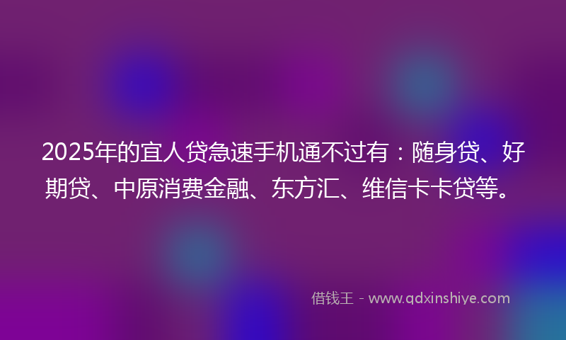 2025年的宜人贷急速手机通不过有：随身贷、好期贷、中原消费金融、东方汇、维信卡卡贷等。