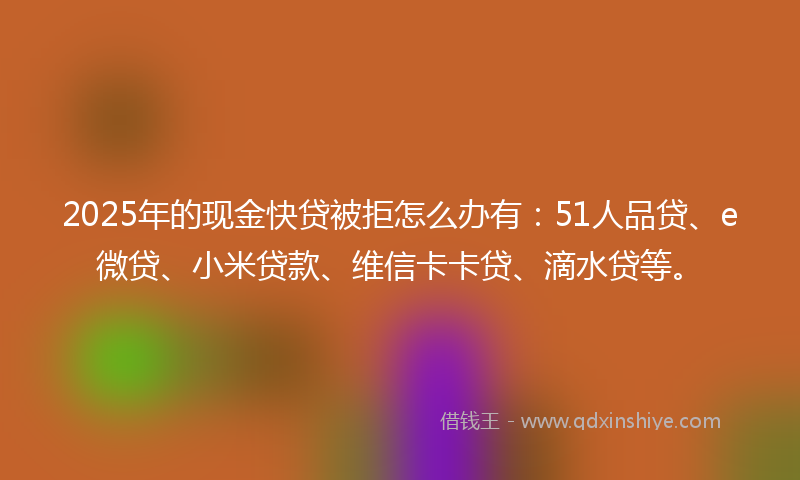 2025年的现金快贷被拒怎么办有：51人品贷、e微贷、小米贷款、维信卡卡贷、滴水贷等。