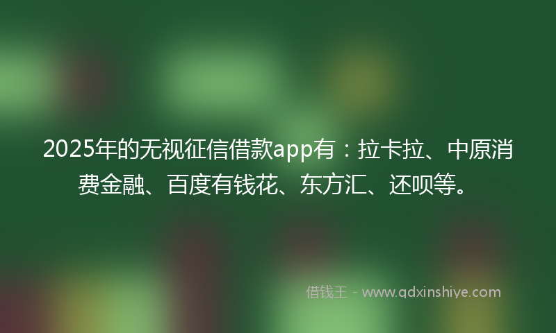 2025年的无视征信借款app有：拉卡拉、中原消费金融、百度有钱花、东方汇、还呗等。