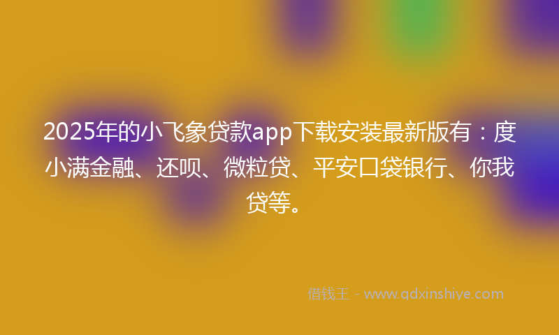 2025年的小飞象贷款app下载安装最新版有：度小满金融、还呗、微粒贷、平安口袋银行、你我贷等。