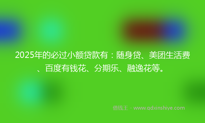 2025年的必过小额贷款有：随身贷、美团生活费、百度有钱花、分期乐、融逸花等。