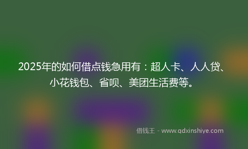 2025年的如何借点钱急用有：超人卡、人人贷、小花钱包、省呗、美团生活费等。