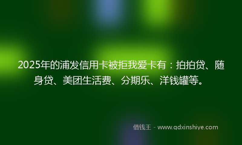 2025年的浦发信用卡被拒我爱卡有：拍拍贷、随身贷、美团生活费、分期乐、洋钱罐等。