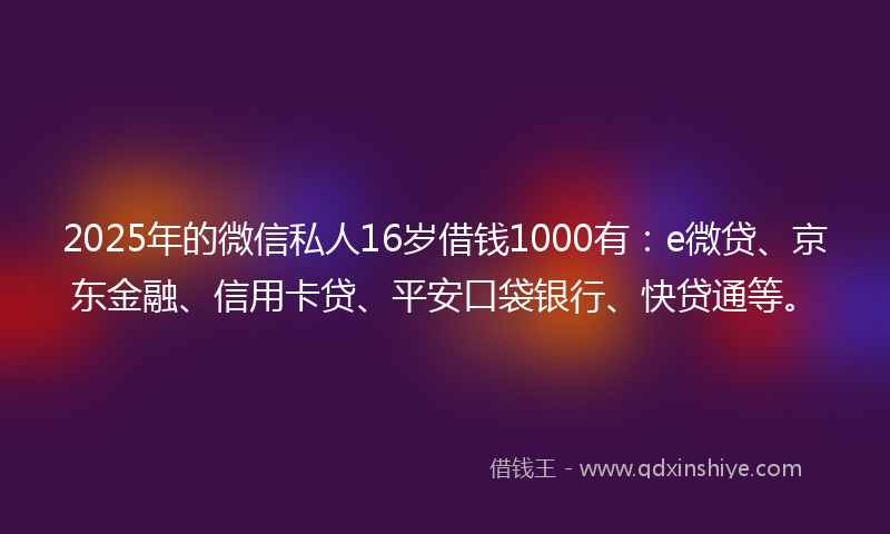 2025年的微信私人16岁借钱1000有：e微贷、京东金融、信用卡贷、平安口袋银行、快贷通等。