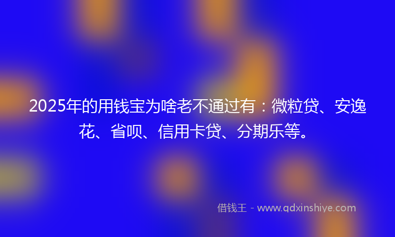2025年的用钱宝为啥老不通过有：微粒贷、安逸花、省呗、信用卡贷、分期乐等。