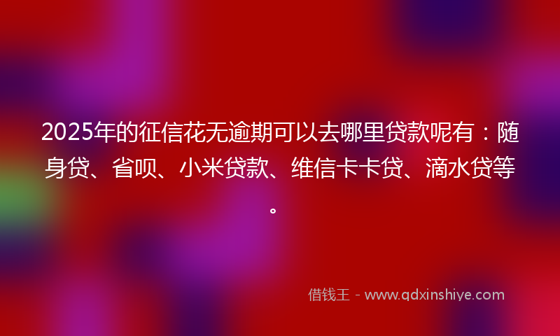 2025年的征信花无逾期可以去哪里贷款呢有：随身贷、省呗、小米贷款、维信卡卡贷、滴水贷等。