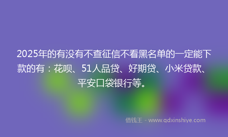 2025年的有没有不查征信不看黑名单的一定能下款的有：花呗、51人品贷、好期贷、小米贷款、平安口袋银行等。