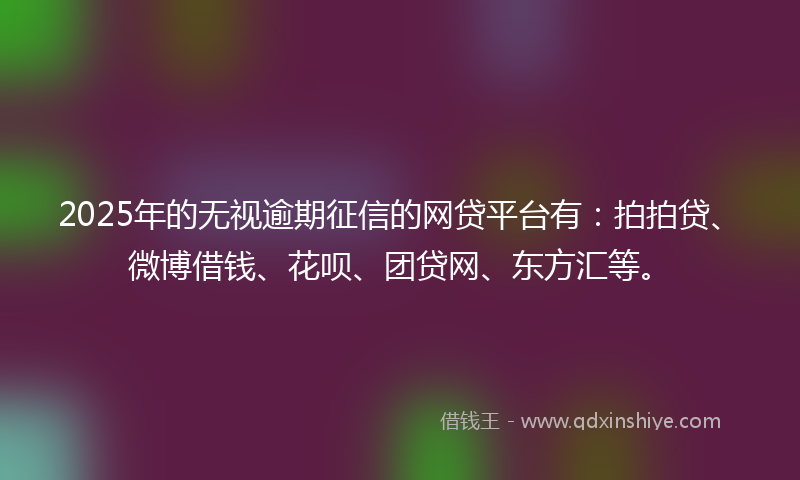 2025年的无视逾期征信的网贷平台有：拍拍贷、微博借钱、花呗、团贷网、东方汇等。