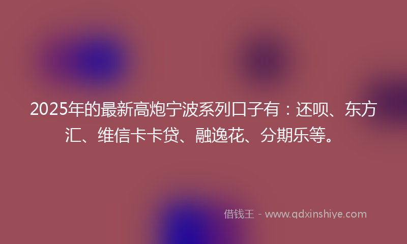 2025年的最新高炮宁波系列口子有：还呗、东方汇、维信卡卡贷、融逸花、分期乐等。