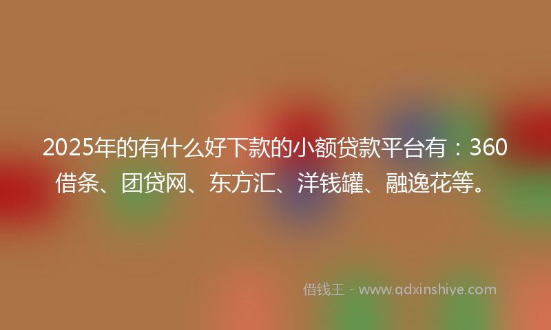 2025年的有什么好下款的小额贷款平台有：360借条、团贷网、东方汇、洋钱罐、融逸花等。