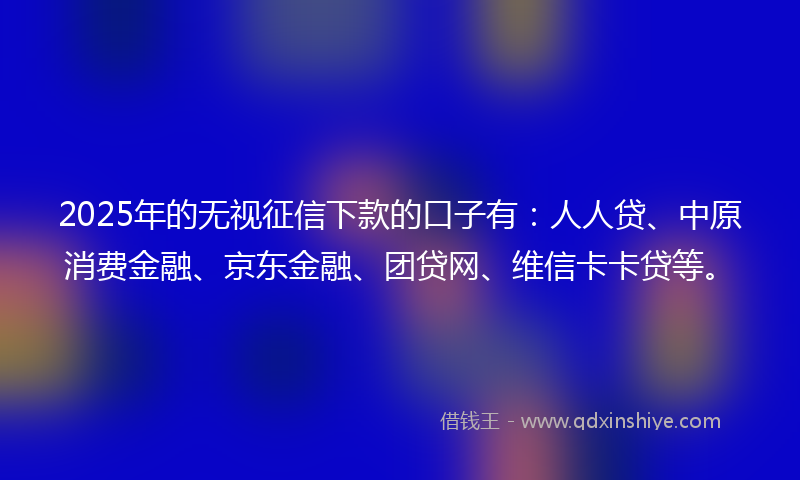 2025年的无视征信下款的口子有：人人贷、中原消费金融、京东金融、团贷网、维信卡卡贷等。