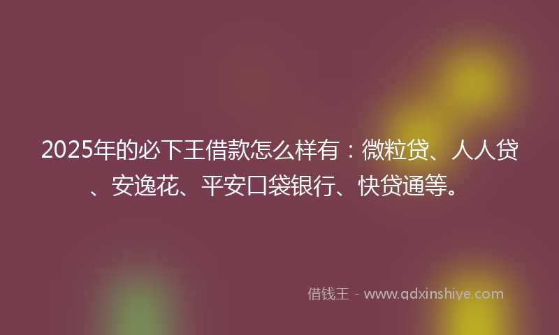 2025年的必下王借款怎么样有：微粒贷、人人贷、安逸花、平安口袋银行、快贷通等。