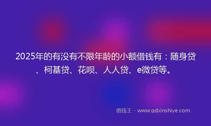 2025年的有没有不限年龄的小额借钱有：随身贷、柯基贷、花呗、人人贷、e微贷等。