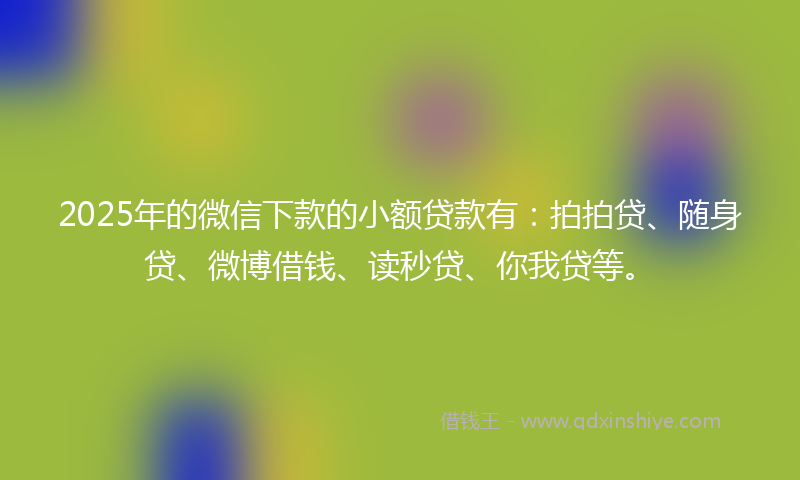 2025年的微信下款的小额贷款有：拍拍贷、随身贷、微博借钱、读秒贷、你我贷等。