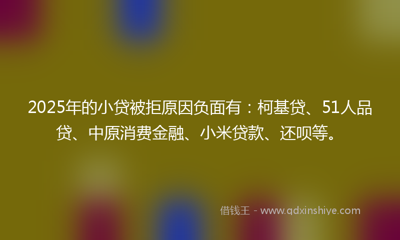 2025年的小贷被拒原因负面有:柯基贷、51人品贷、中原消费金融、小米贷款、还呗等。