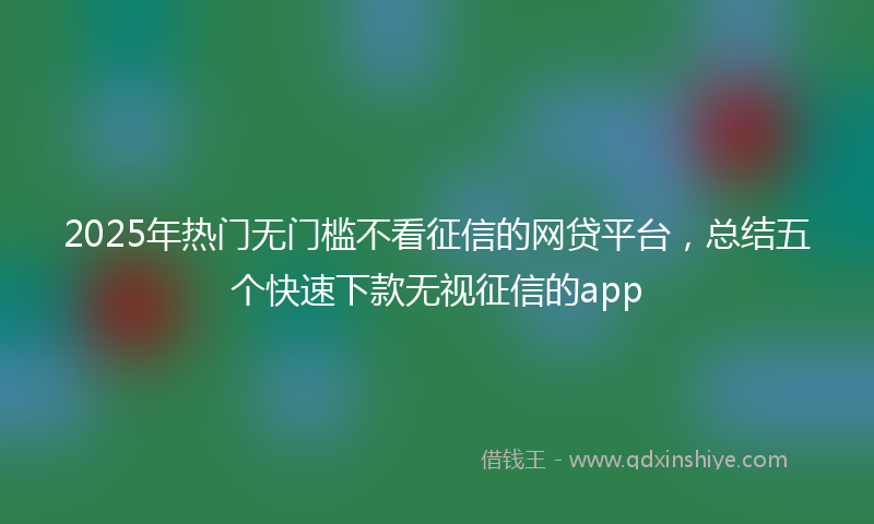 2025年热门无门槛不看征信的网贷平台，总结五个快速下款无视征信的app
