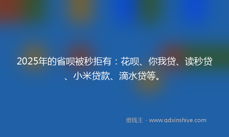2025年的省呗被秒拒有：花呗、你我贷、读秒贷、小米贷款、滴水贷等。