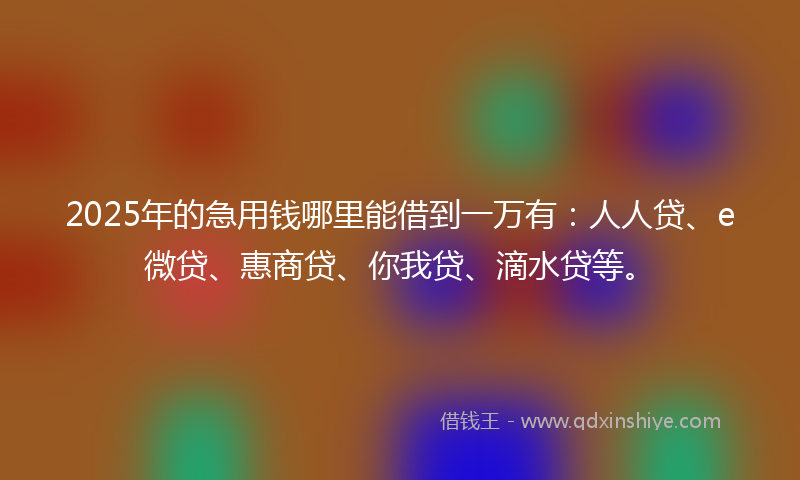 2025年的急用钱哪里能借到一万有：人人贷、e微贷、惠商贷、你我贷、滴水贷等。
