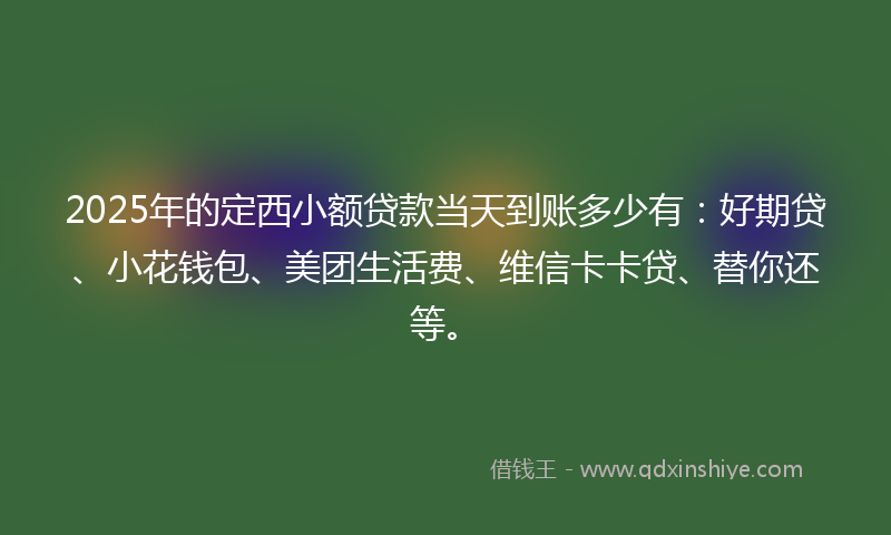 2025年的定西小额贷款当天到账多少有：好期贷、小花钱包、美团生活费、维信卡卡贷、替你还等。