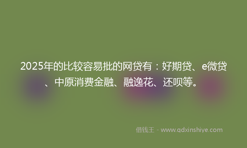 2025年的比较容易批的网贷有：好期贷、e微贷、中原消费金融、融逸花、还呗等。