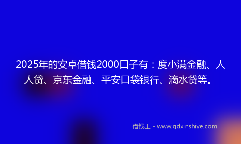 2025年的安卓借钱2000口子有：度小满金融、人人贷、京东金融、平安口袋银行、滴水贷等。