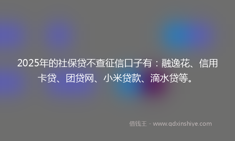 2025年的社保贷不查征信口子有：融逸花、信用卡贷、团贷网、小米贷款、滴水贷等。