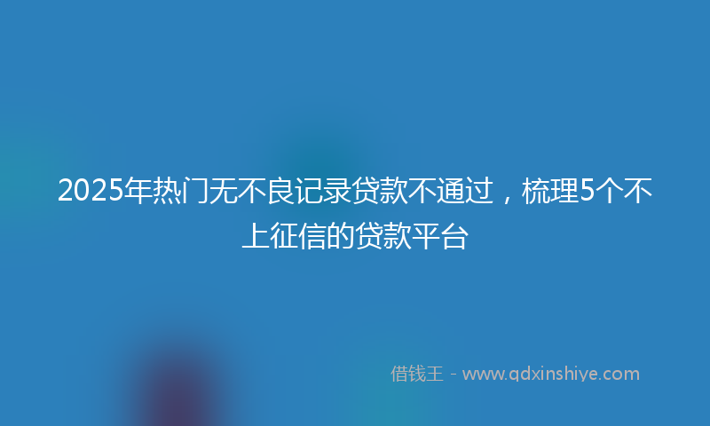 2025年热门无不良记录贷款不通过，梳理5个不上征信的贷款平台