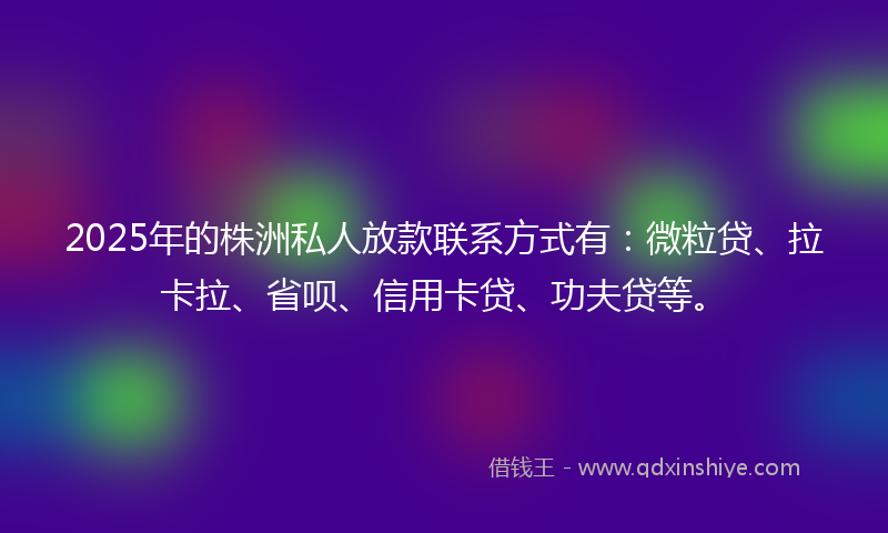 2025年的株洲私人放款联系方式有：微粒贷、拉卡拉、省呗、信用卡贷、功夫贷等。