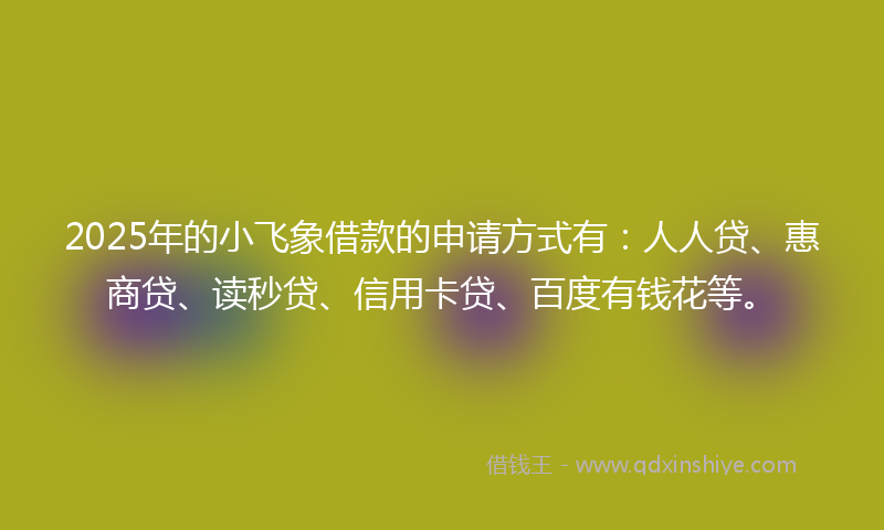 2025年的小飞象借款的申请方式有：人人贷、惠商贷、读秒贷、信用卡贷、百度有钱花等。