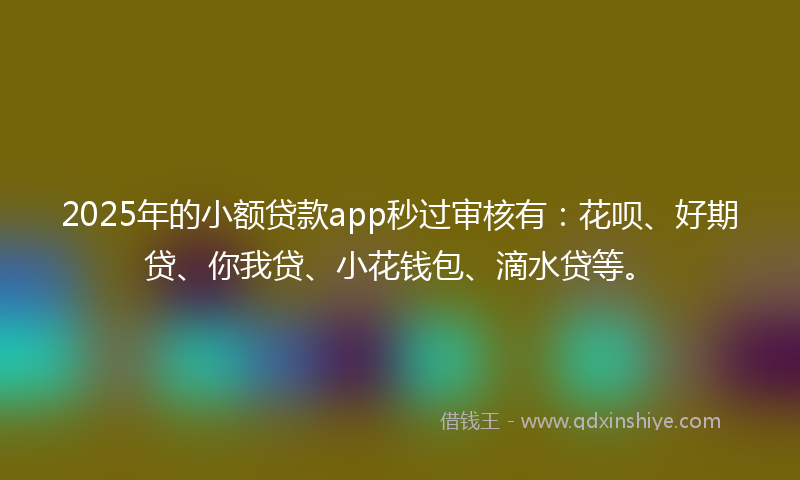 2025年的小额贷款app秒过审核有：花呗、好期贷、你我贷、小花钱包、滴水贷等。