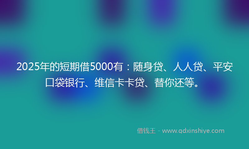 2025年的短期借5000有：随身贷、人人贷、平安口袋银行、维信卡卡贷、替你还等。