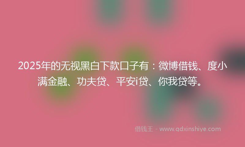 2025年的无视黑白下款口子有：微博借钱、度小满金融、功夫贷、平安i贷、你我贷等。