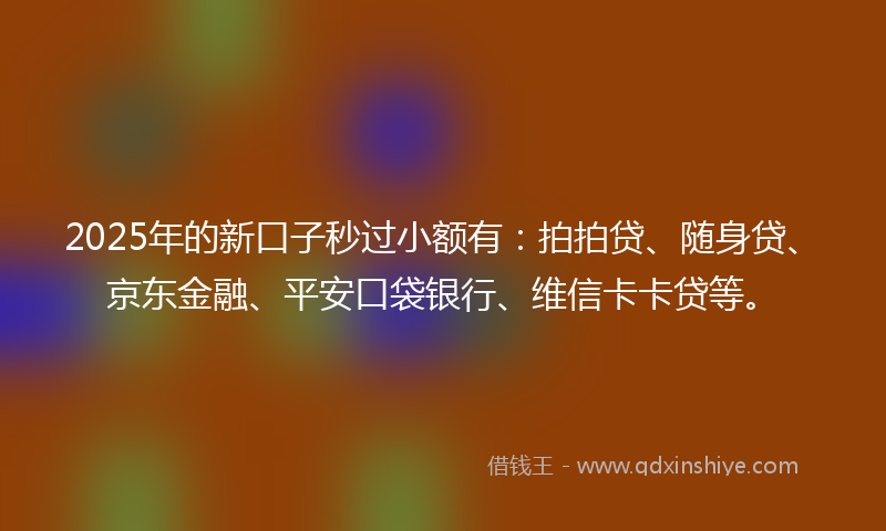 2025年的新口子秒过小额有：拍拍贷、随身贷、京东金融、平安口袋银行、维信卡卡贷等。