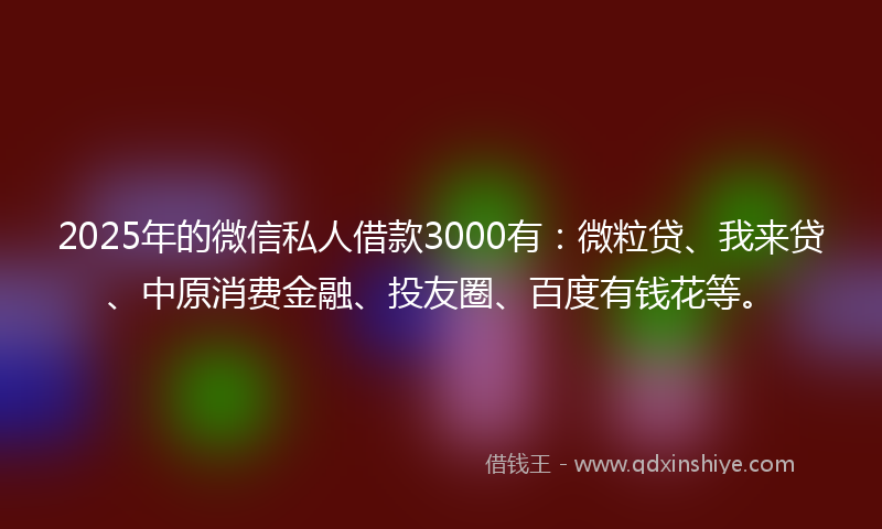 2025年的微信私人借款3000有：微粒贷、我来贷、中原消费金融、投友圈、百度有钱花等。