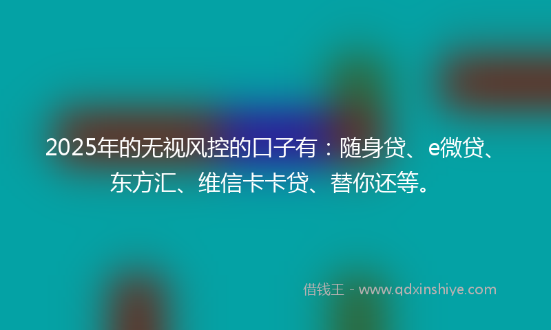 2025年的无视风控的口子有：随身贷、e微贷、东方汇、维信卡卡贷、替你还等。